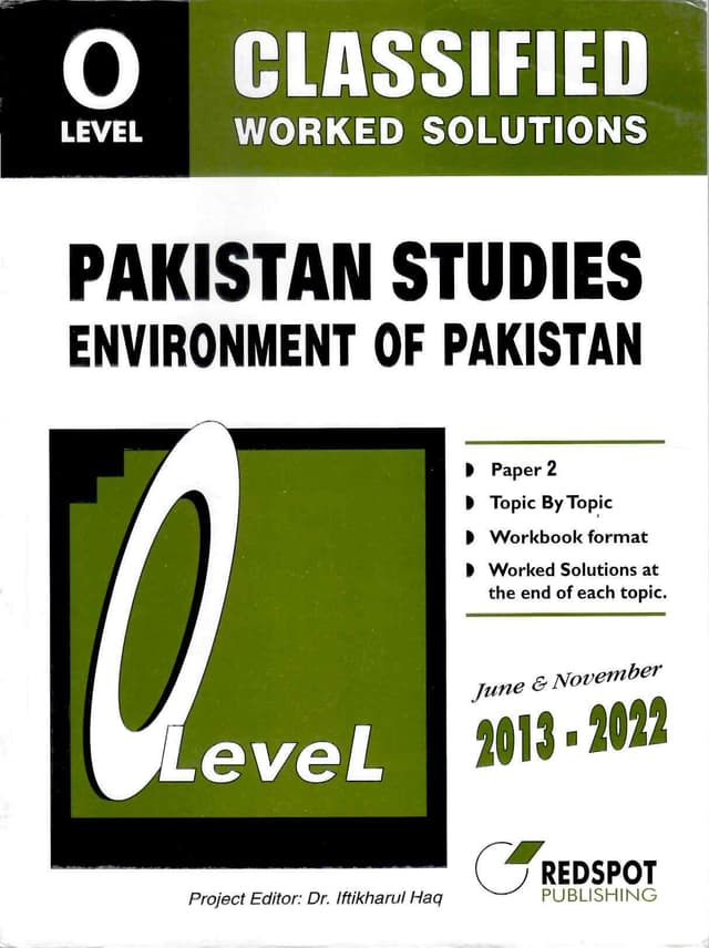 REDSPOT O LEVEL PAKISTAN STUDIES ENVIRONMENT OF PAKISTAN YEARLY WORKED SOLUTION