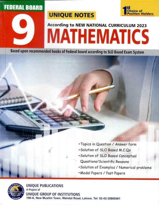 UNIQUE NOTES MATHEMATICS 9 FG