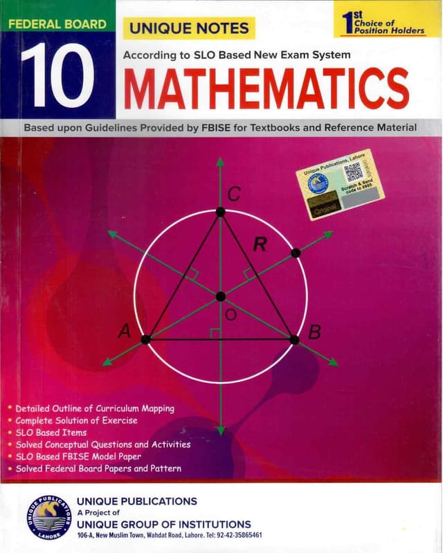 UNIQUE NOTES MATHEMATICS 10 FG