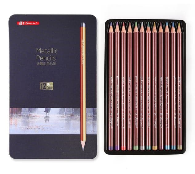 METALLIC PENCIL 12 PCS TIN