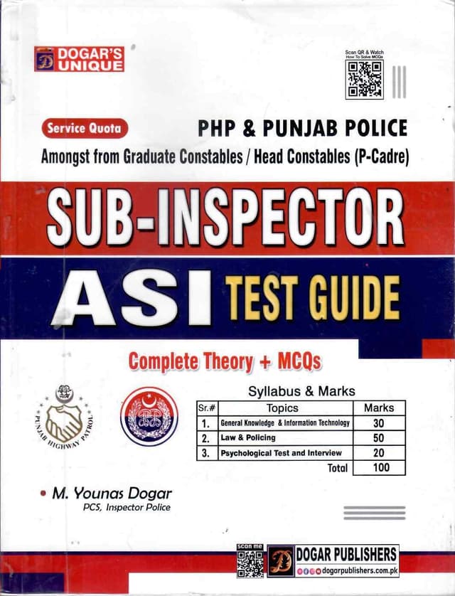 DOGAR UNI SUB INSPECTOR ASI TEST GUIDE COMPLETE THEORY + MCQS