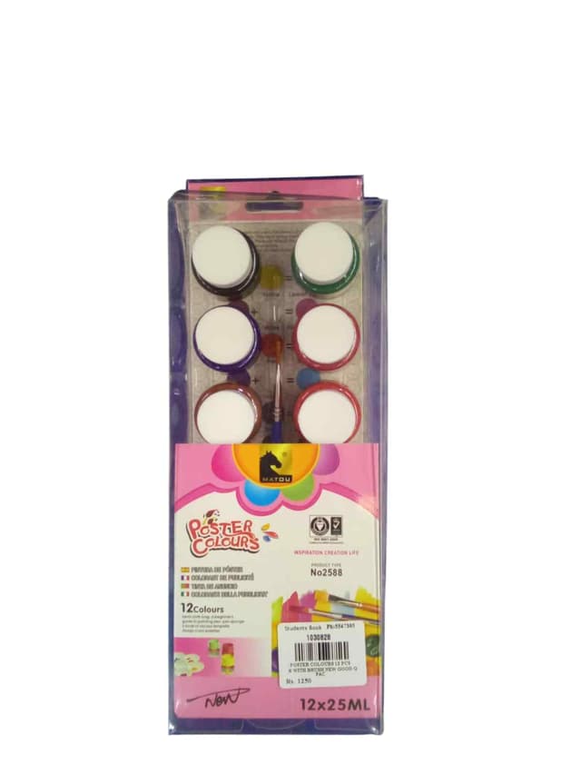 POSTER COLOURS 12 PCS PACK WITH BRUSH NEW GOOD QUALITY NO 2588