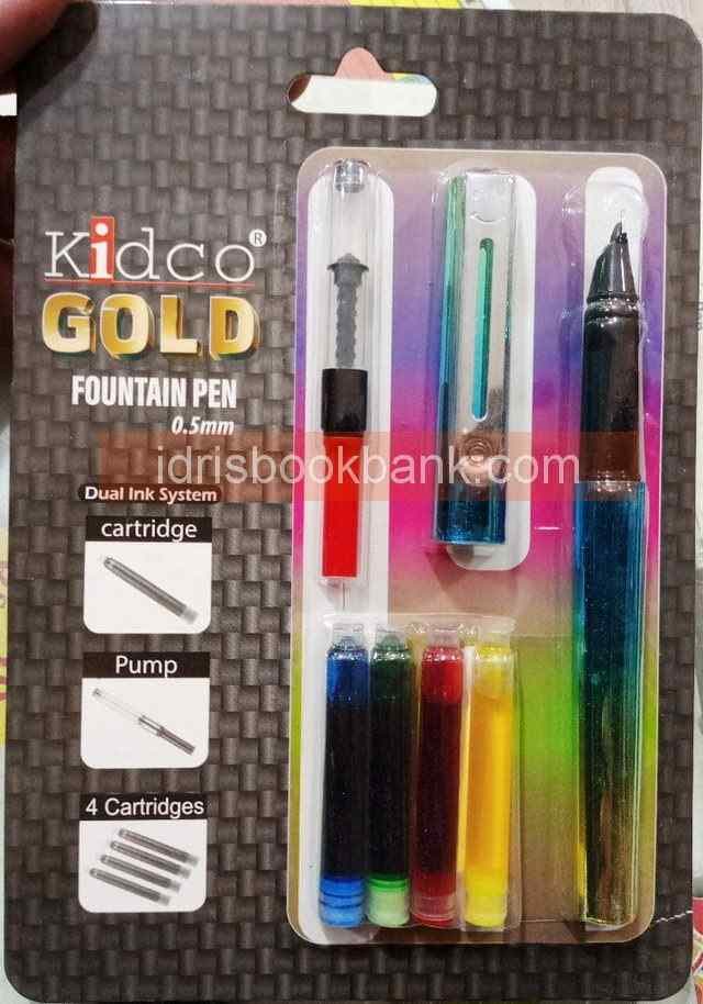 KIDCO GOLD FOUNTAIN PEN 0.5MM WITH CARTRIDGES
