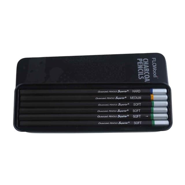 CHARCOAL PENCIL FLOWOOD 6 PCS TIN