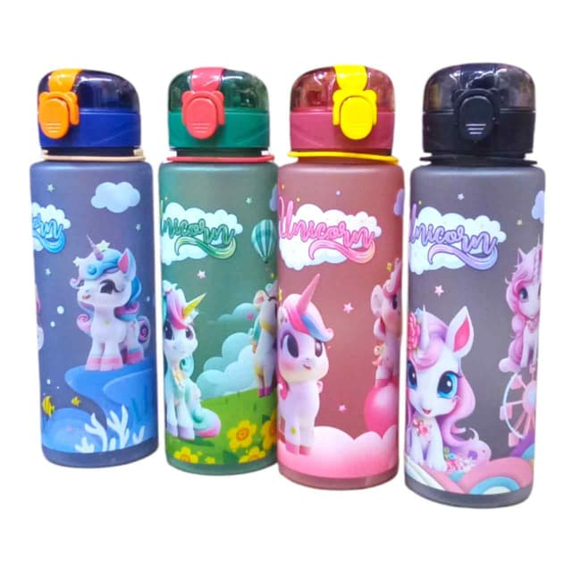 WATER BOTTLE HARD PLASTIC UNICORN CHARACTER NO 8055